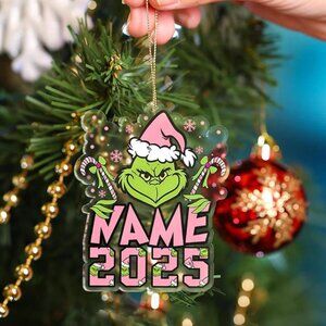 Custom Grinch 2025 Ornament | Funny Personalized Family Grinchmas Xmas Tree Deco